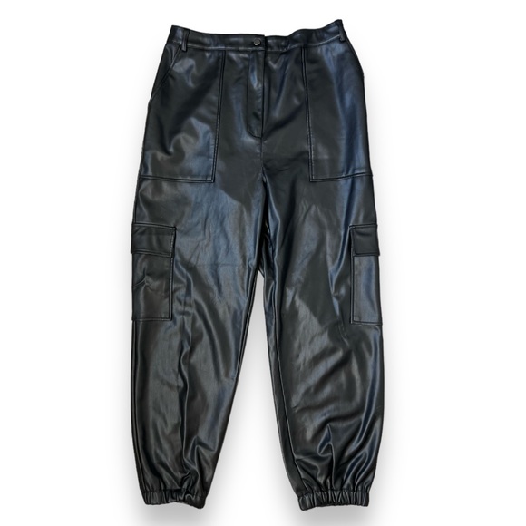 TOPSHOP Black Faux Leather Cargo Joggers | EUC Size 14 - Picture 3 of 13